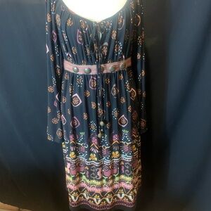 Muse Black and Purple Patterned Long Sleeve Dress